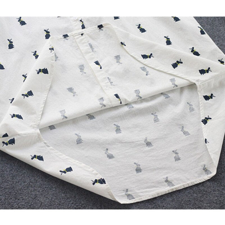 Playful shirt dress with rabbit print and lapel collar – Elina-S-The Livary