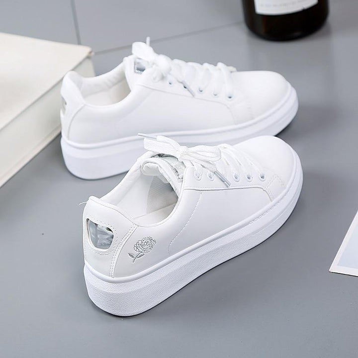 Trendy ladies' sneakers made of synthetic leather with metallic accents – Norell-White - Silver-3-The Livary