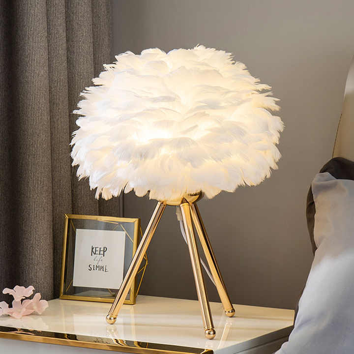 Dimmable Table Lamp with Luxury Feathers – Pluma-Grey-The Livary