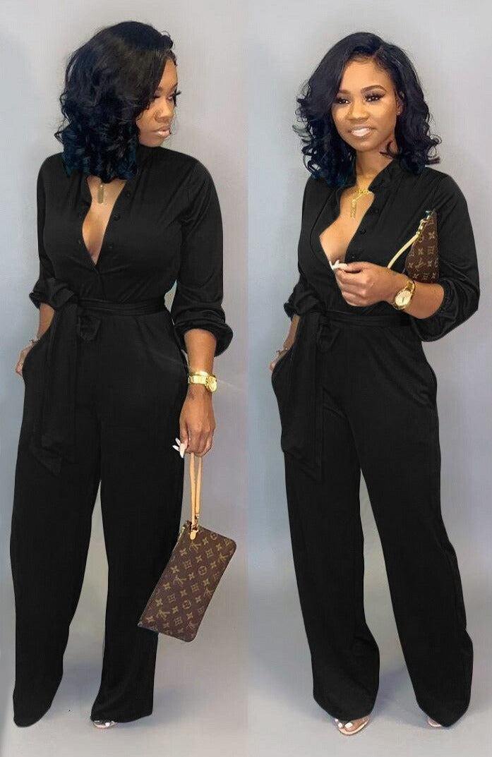 Stylish Long Sleeve Jumpsuit - Nola-Black-S-The Livary