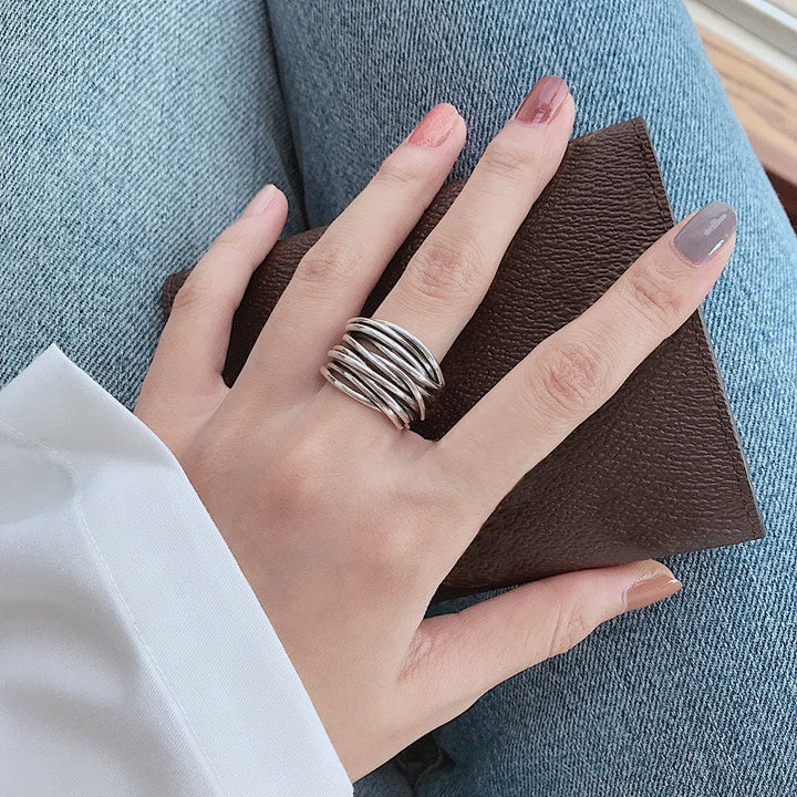 Silver Adjustable Layered Ring - Liora-The Livary