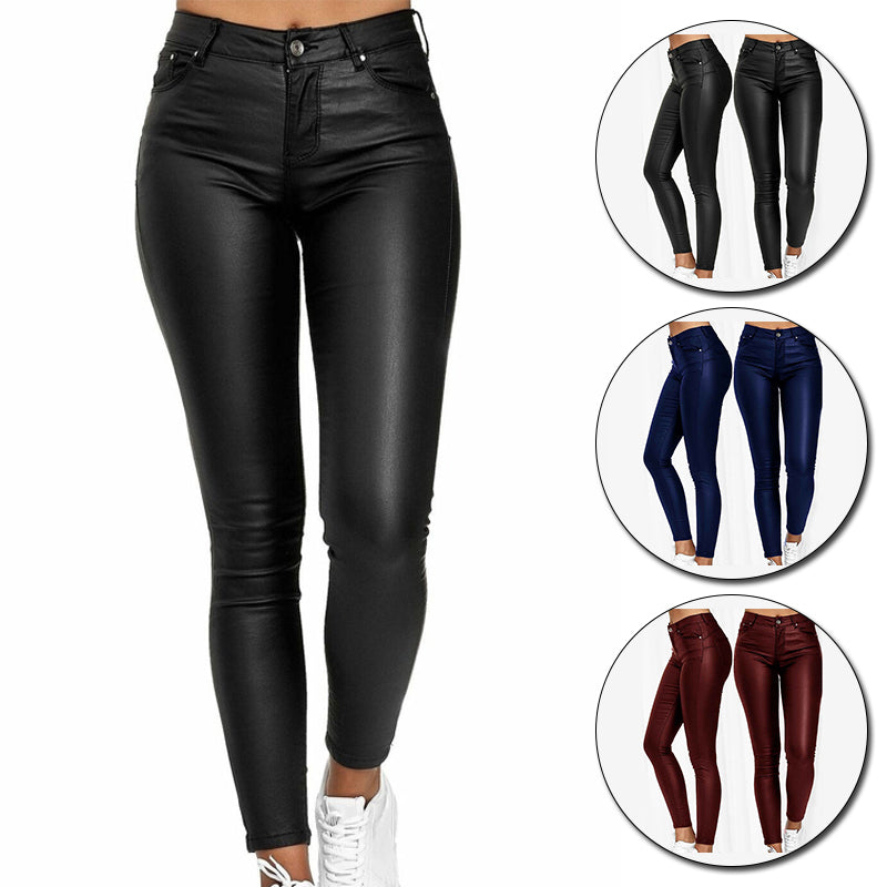 Leather stretch trousers with a high waist - Raffaela-Black-S-The Livary