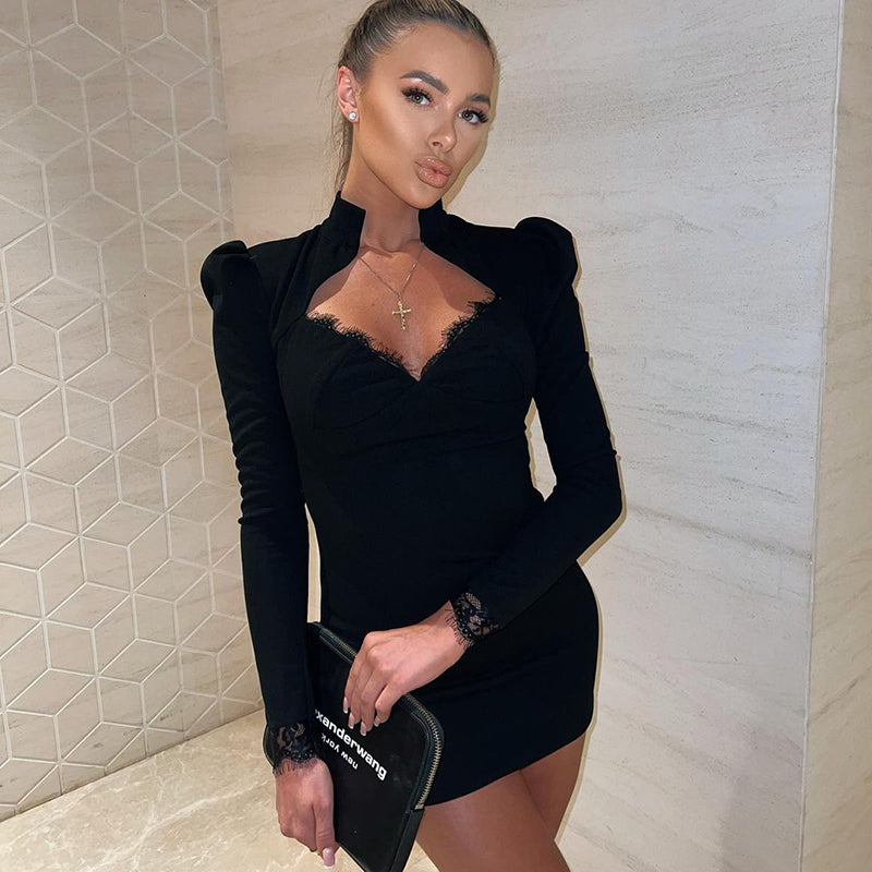 Black Mini Dress with Lace Details - Noa-S-The Livary