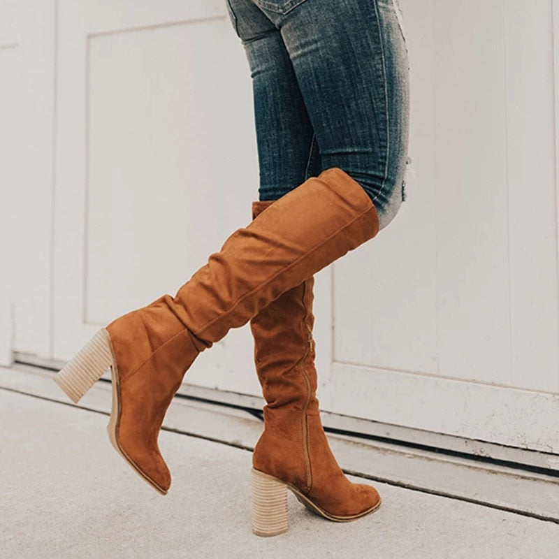 Casual Knee-High Boots with Zipper - Tess-Brown-3-The Livary