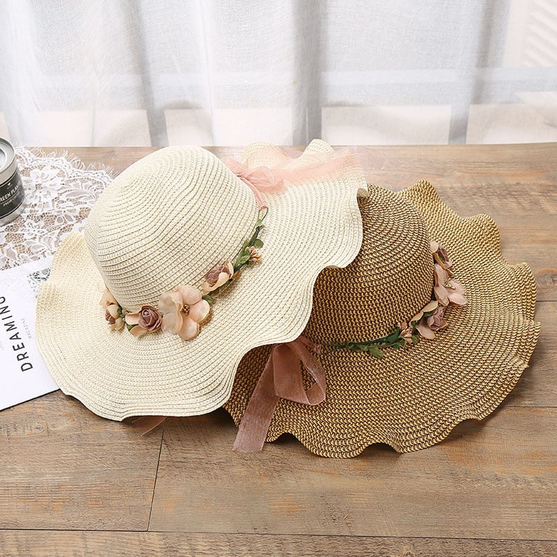 Summer hat with floral pattern – Liora-Beige-The Livary