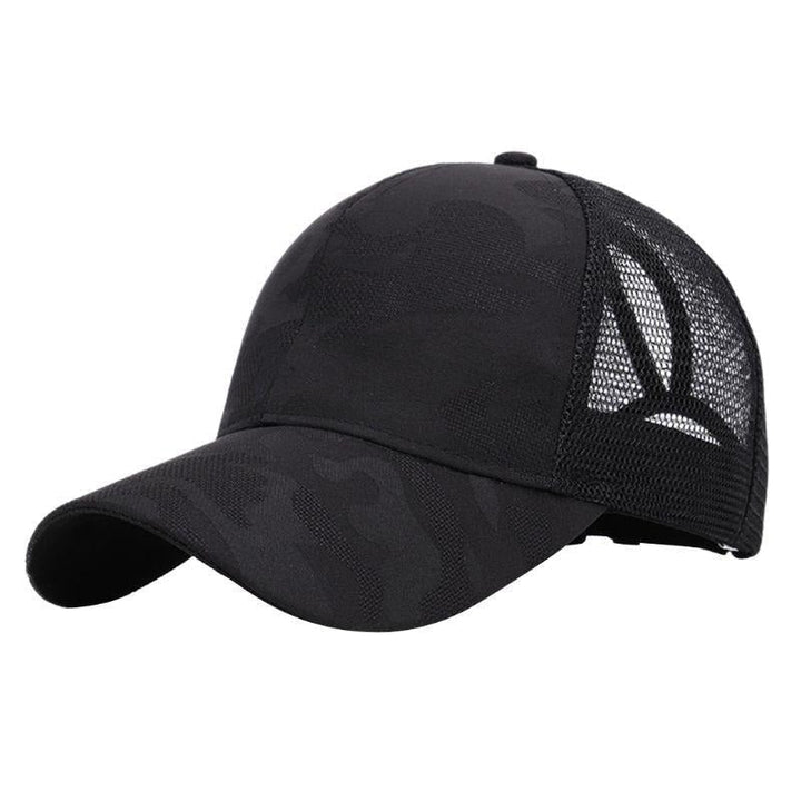 Trendy women's baseball cap with ponytail hole & Velcro closure – Leona (1+1 FREE)-Black-The Livary