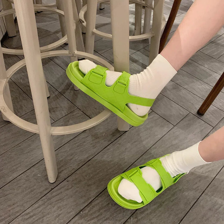Trendy platform sandals in Korean style for women - Alina-Apple green-3-The Livary