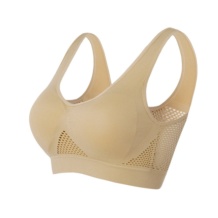 Breathable Mesh Sports Bra – Sofia-Beige-S-The Livary
