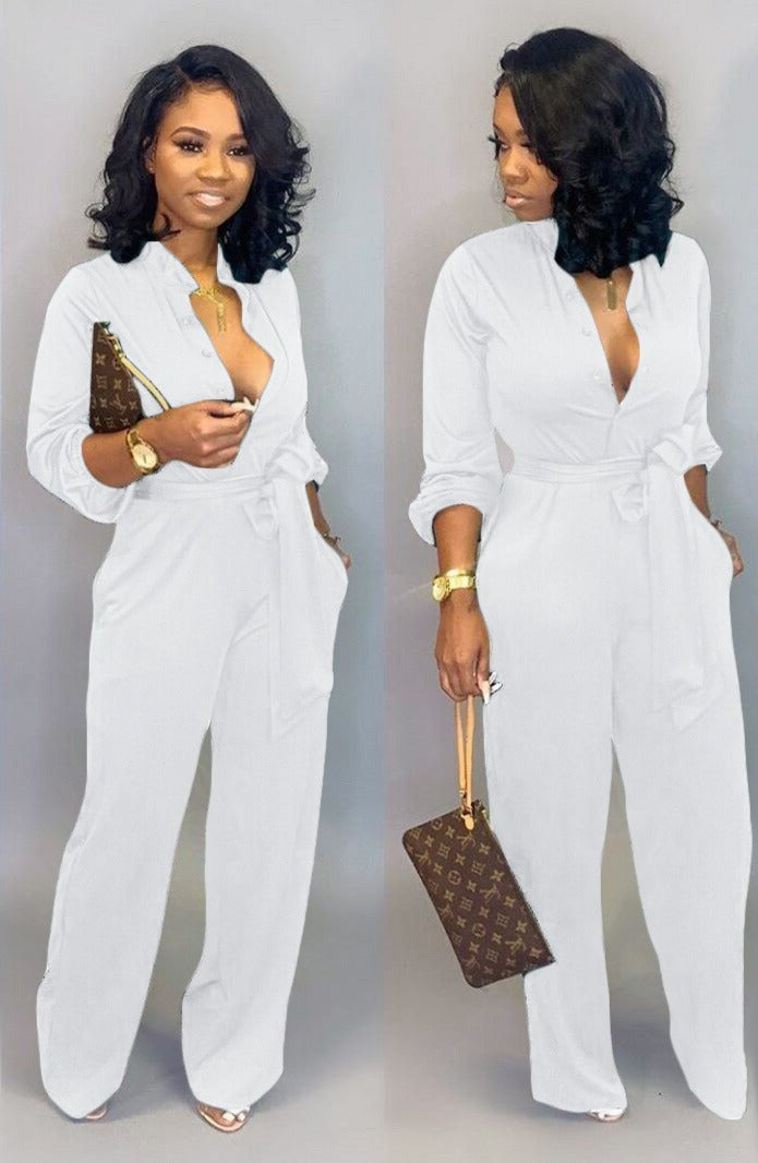 Stylish Long Sleeve Jumpsuit - Nola-White-S-The Livary