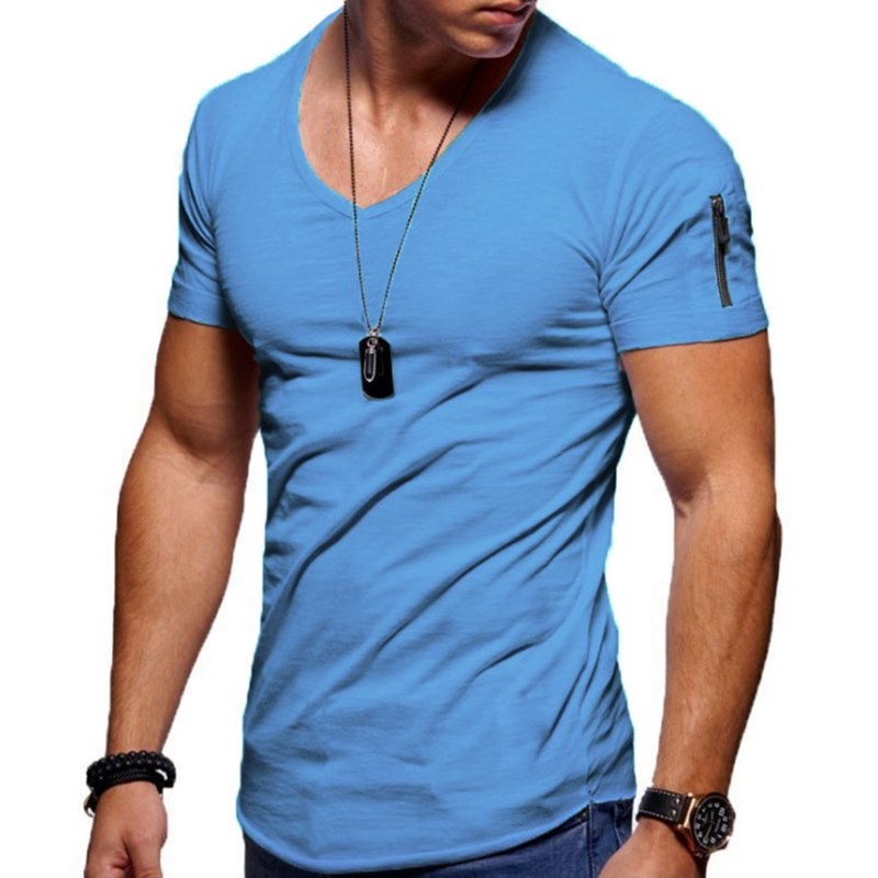 Men's V-neck Sports Shirt – Milan-Light blue-S-The Livary