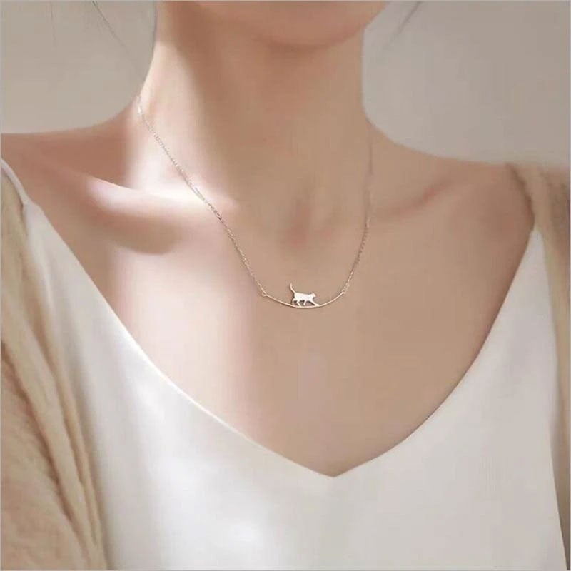 Silver Climbing Cat Necklace - Felina-The Livary