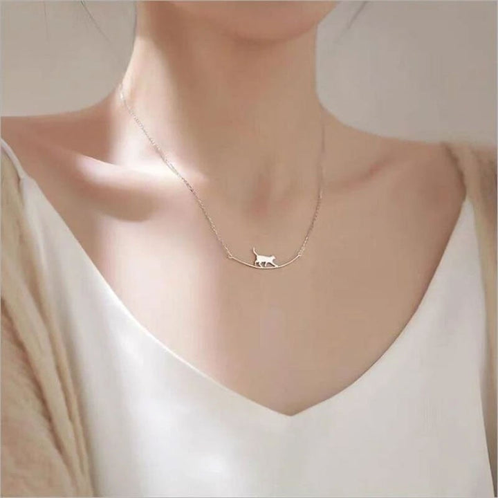 Silver Climbing Cat Necklace - Felina-The Livary