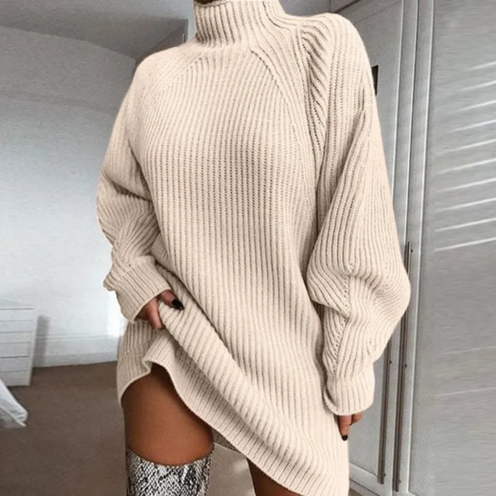 Comfortable Turtleneck Dress - Celeste-Beige-S-The Livary