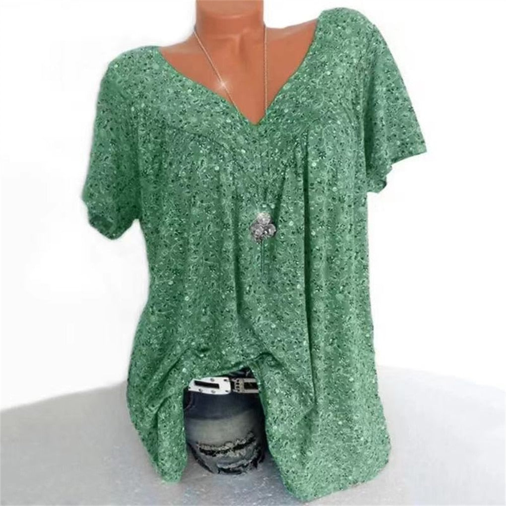 Ladies Boho Summer Blouse with Floral Print - Celeste-Green-S-The Livary