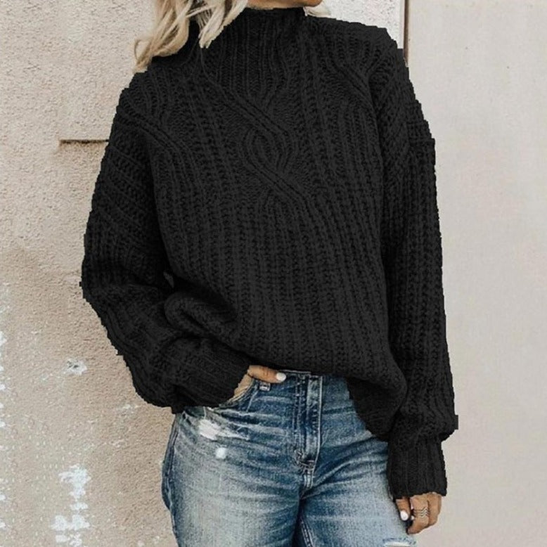Comfortable Knitted Sweater with Roll Neck - Elise-Black-XS-The Livary