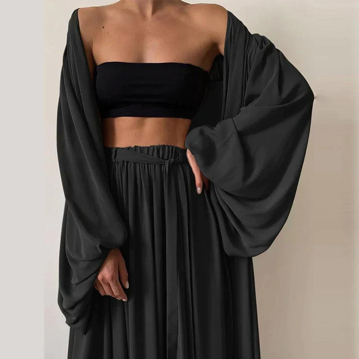 3-piece summer set with blazer, trousers & top – Leonie-Black-S-The Livary