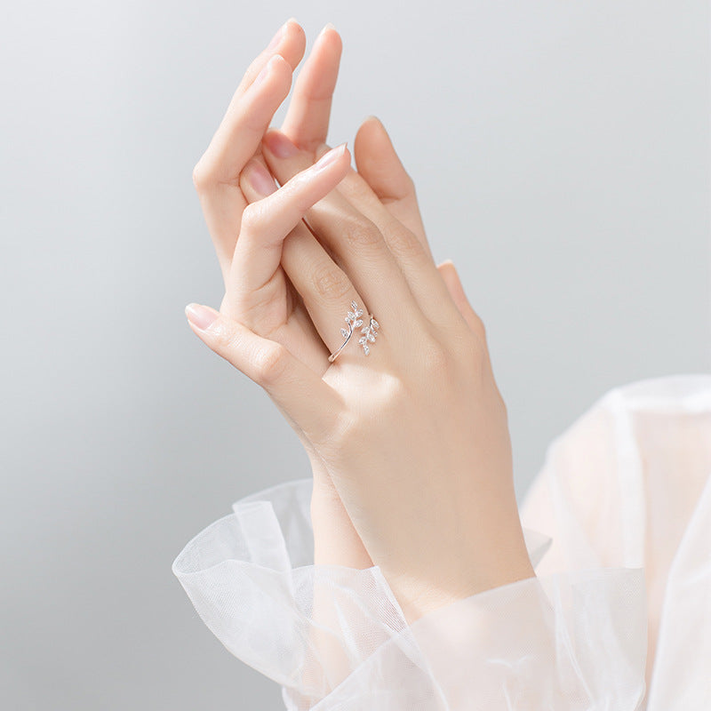Adjustable Leaf Ring with Zirconia - Amalthea-The Livary
