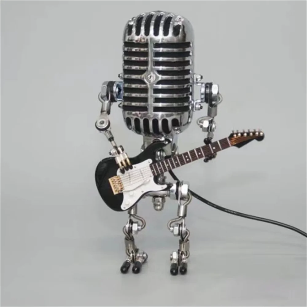 Decorative Microphone Robot Lamp with Guitar – Max-Black-The Livary