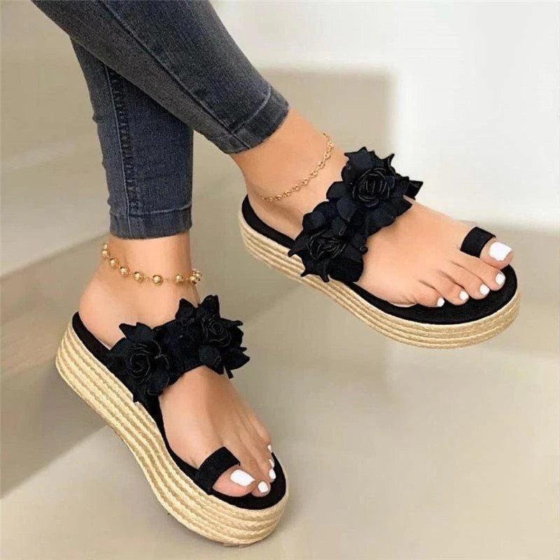 Comfortable women's orthopedic summer shoes with floral pattern – Linora-Black-3-The Livary