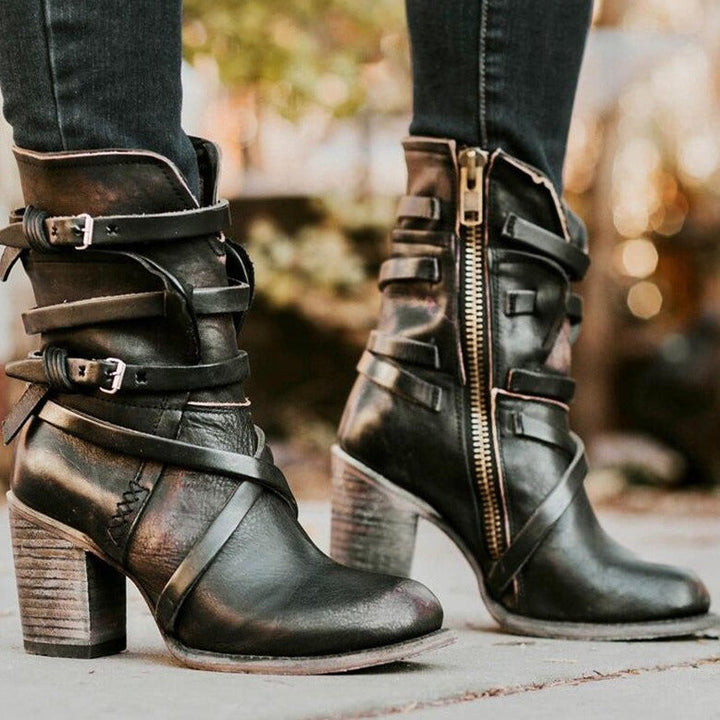 Vintage Leather Ladies' Ankle Boots with Heel - Lara-Black-2.5-The Livary