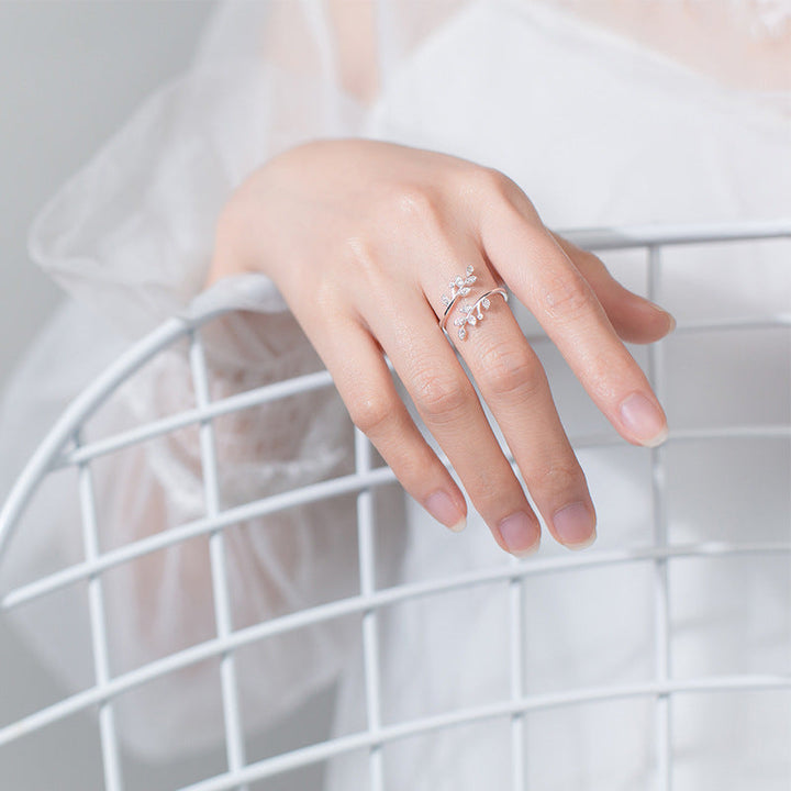 Adjustable Leaf Ring with Zirconia - Amalthea-The Livary