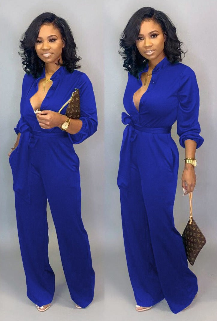 Stylish Long Sleeve Jumpsuit - Nola-Blue-S-The Livary