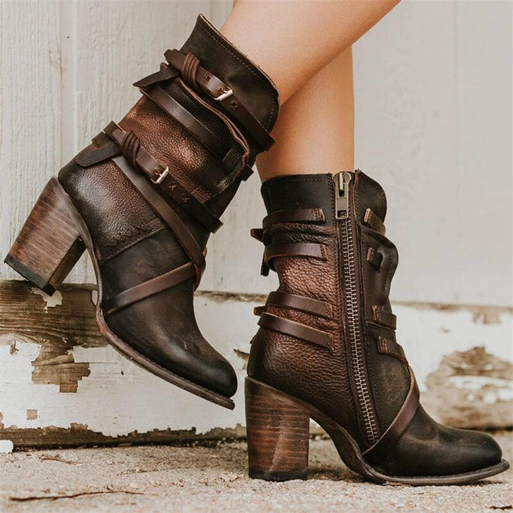 Vintage Leather Ladies' Ankle Boots with Heel - Lara-Coffee-2.5-The Livary