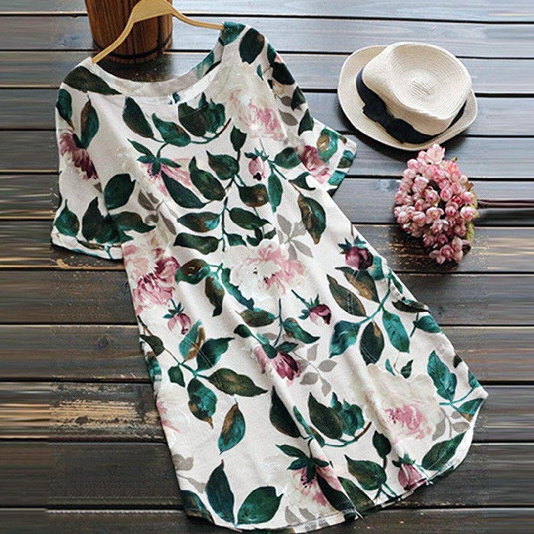 Flowered summer casual dress with short sleeves for women – Malina-White-S-The Livary