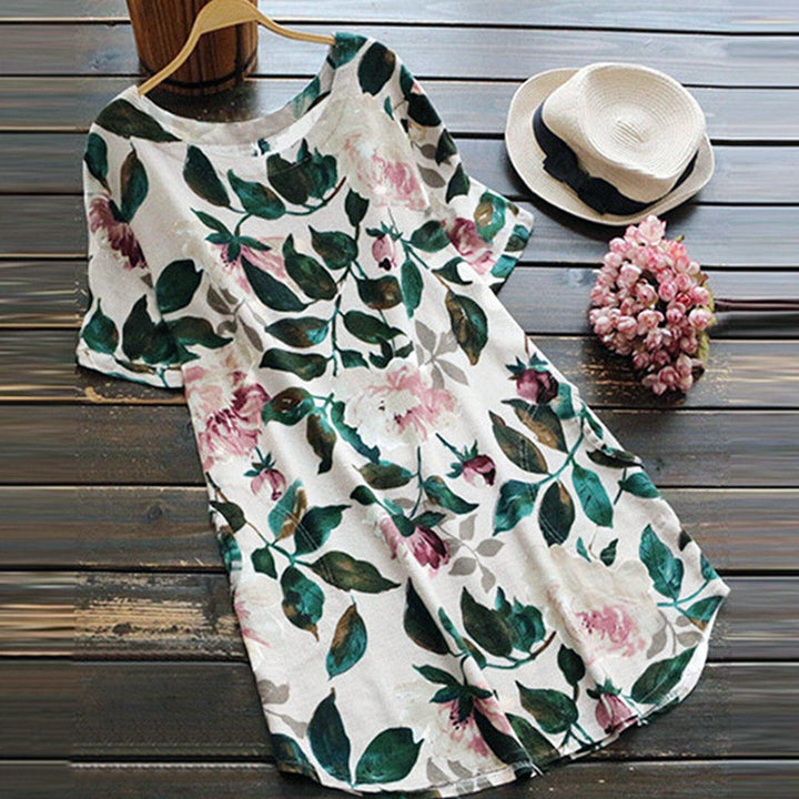 Flowered summer casual dress with short sleeves for women – Malina-White-S-The Livary