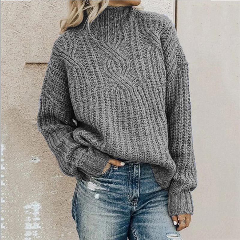 Comfortable Knitted Sweater with Roll Neck - Elise-Gray-XS-The Livary