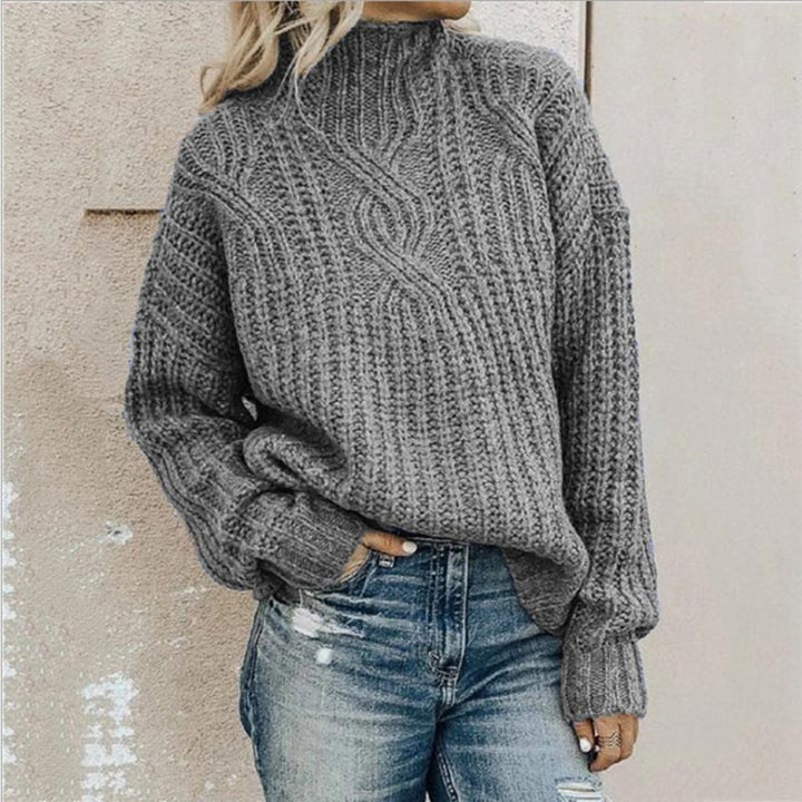 Comfortable Knitted Sweater with Roll Neck - Elise-Gray-XS-The Livary