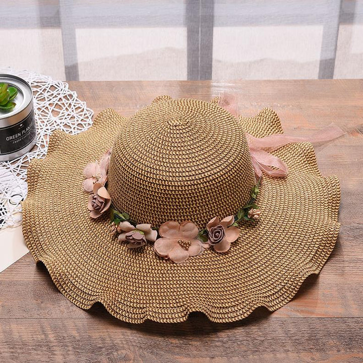 Summer hat with floral pattern – Liora-Khaki-The Livary