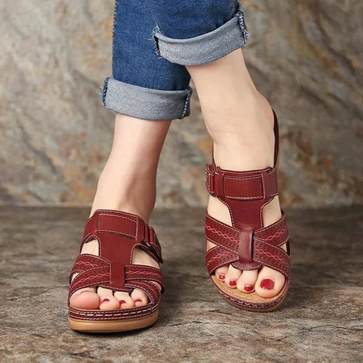 Breathable women's sandals for everyday wear with orthopedic comfort – Leila-Reddish-brown-3-The Livary