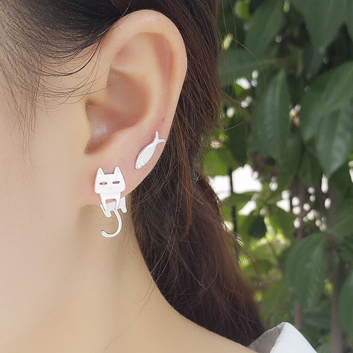 Silver Climbing Cat Earrings - Luna-The Livary