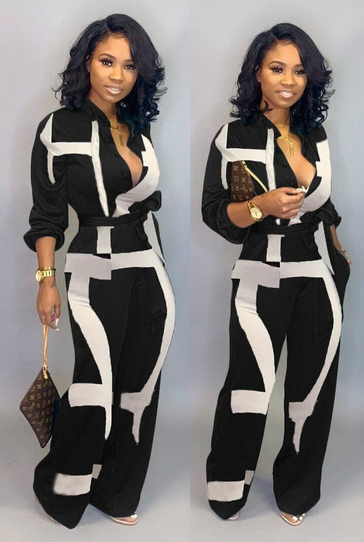 Stylish Long Sleeve Jumpsuit - Nola-Black print-S-The Livary