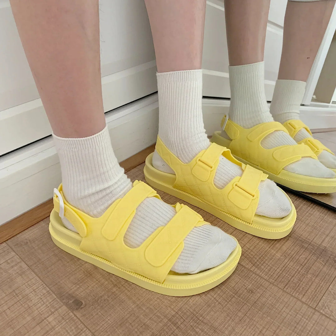 Trendy platform sandals in Korean style for women - Alina-Yellow-3-The Livary