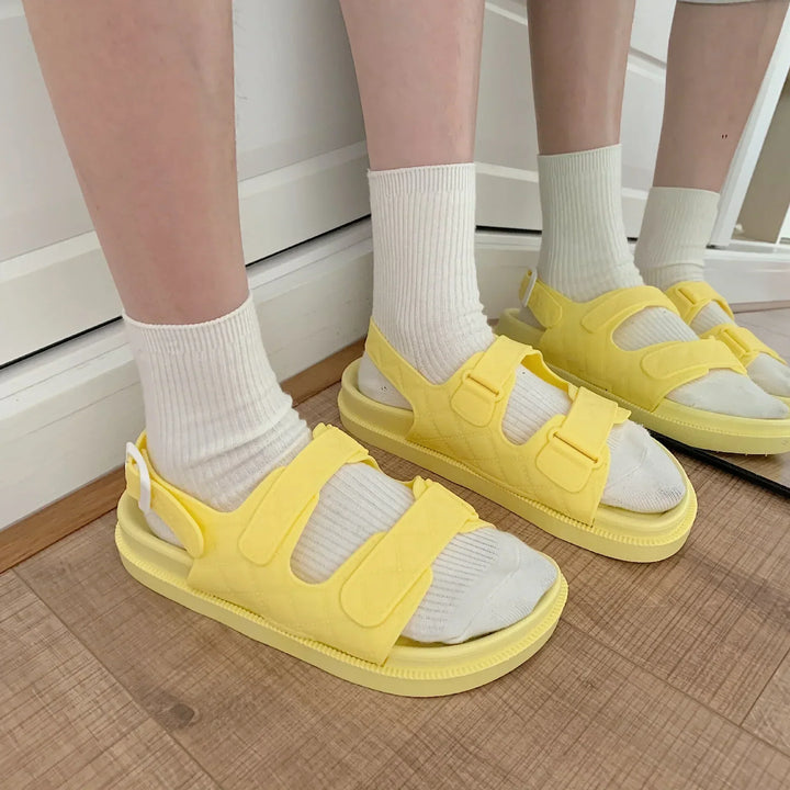 Trendy platform sandals in Korean style for women - Alina-Yellow-3-The Livary