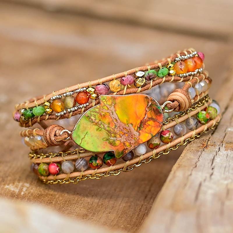 Hamsa wrap bracelet with Amazonite - Zahara-The Livary