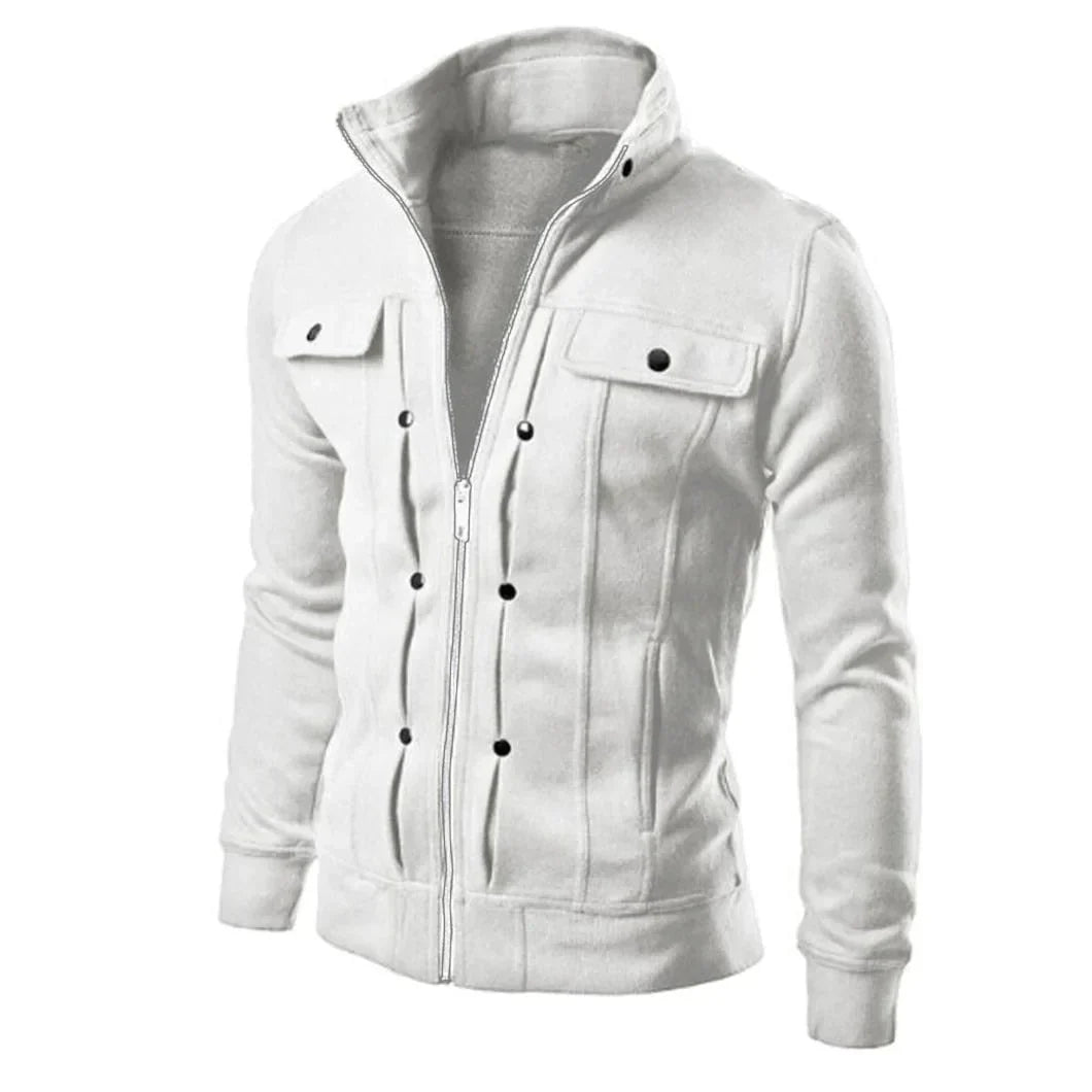 Men's Zip-Up Stand Collar Jacket – Carlo-White-S-The Livary