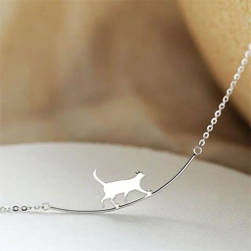 Silver Climbing Cat Necklace - Felina-The Livary