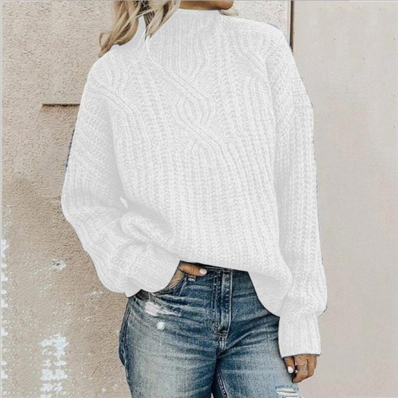 Comfortable Knitted Sweater with Roll Neck - Elise-White-XS-The Livary