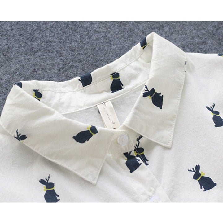 Playful shirt dress with rabbit print and lapel collar – Elina-S-The Livary
