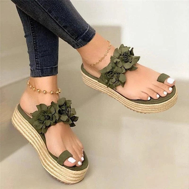 Comfortable women's orthopedic summer shoes with floral pattern – Linora-Green-3-The Livary