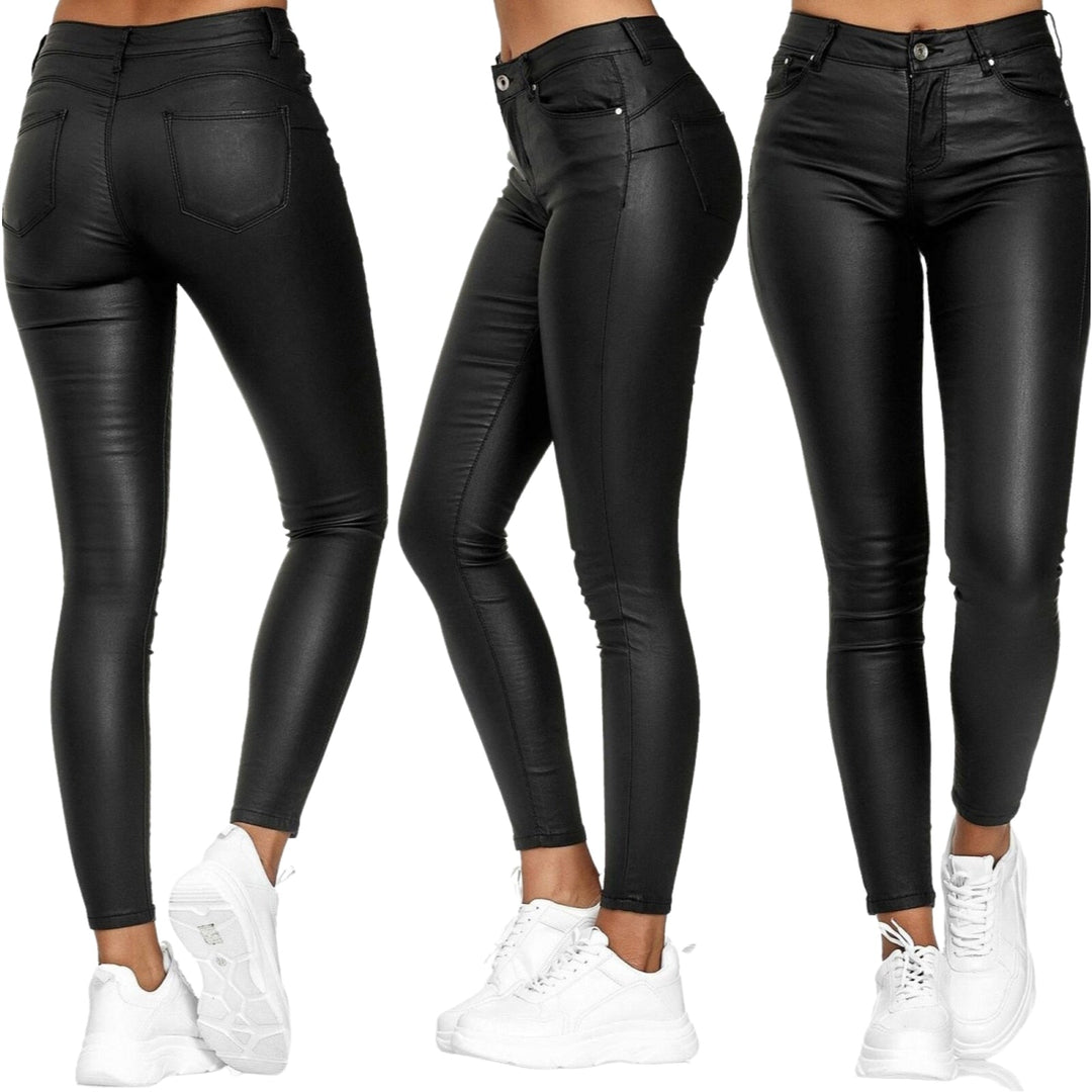 Leather stretch trousers with a high waist - Raffaela-Black-S-The Livary