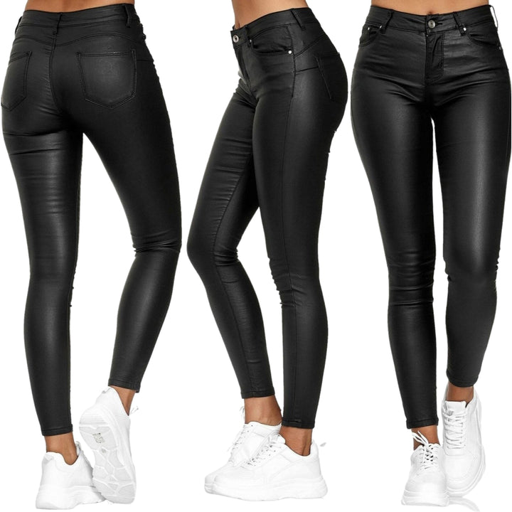 Leather stretch trousers with a high waist - Raffaela-Black-S-The Livary