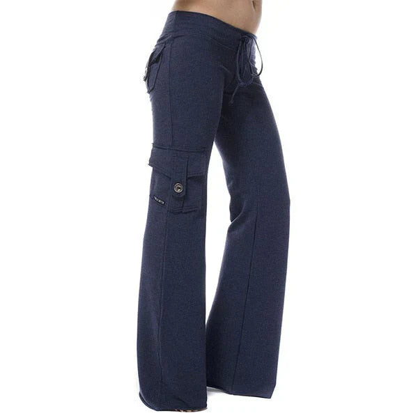 Ladies Bootcut Cargo Pants with Pockets – Isabella-Blue-XS-The Livary