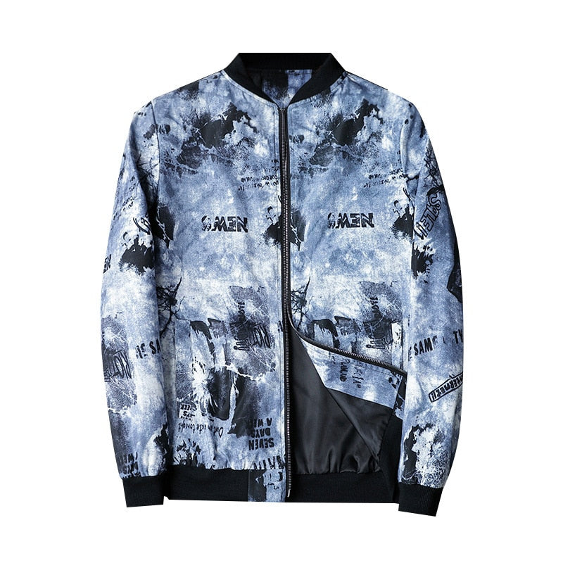 Abstract Printed Men's Bomber Jacket - Enzo-Light blue-S-The Livary
