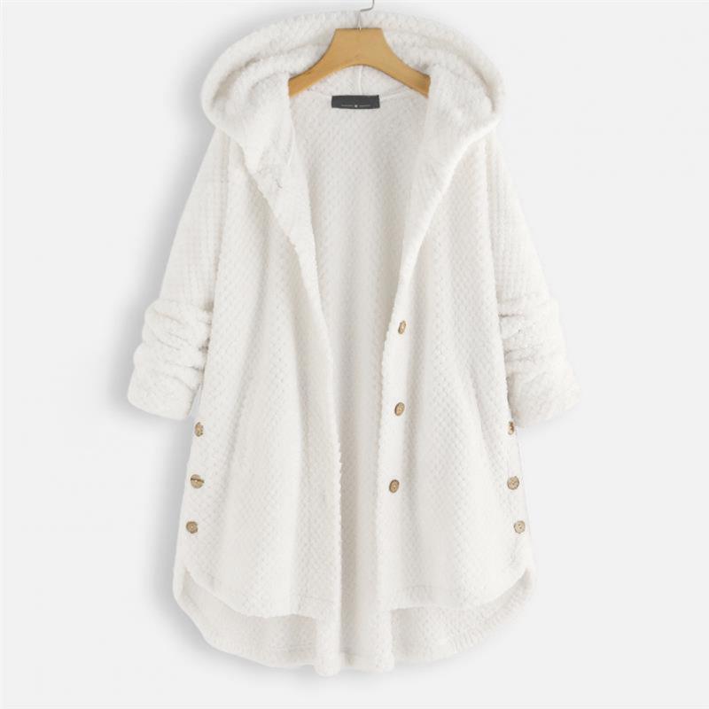 Trendy Cut Fleece Jacket with Hood - FleeceLux-White-S-The Livary