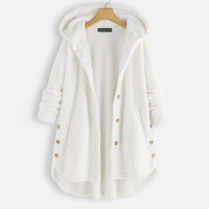 Trendy Cut Fleece Jacket with Hood - FleeceLux-White-S-The Livary