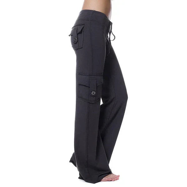 Ladies Bootcut Cargo Pants with Pockets – Isabella-Black-XS-The Livary